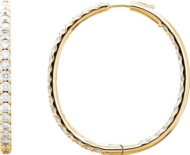 14K Gold Round Natural Diamond Inside-Outside Hoop Earrings – 2.4-2.8mm Stones - Yellow Gold