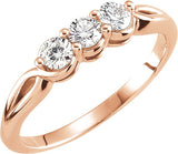 14K Gold Round Natural Diamond Three-Stone Ring – 2.8-4.4mm Stones - Rose Gold