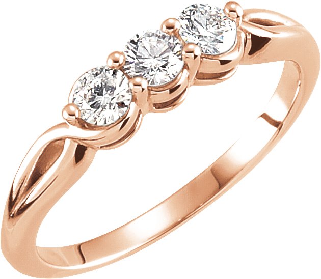 14K Gold Round Natural Diamond Three-Stone Ring – 2.8-4.4mm Stones - Rose Gold