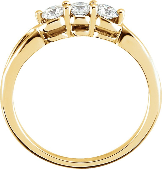 14K Gold Round Natural Diamond Three-Stone Ring – 2.8-4.4mm Stones - Yellow Gold - view 2