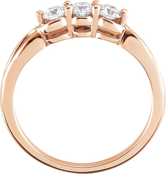 14K Gold Round Natural Diamond Three-Stone Ring – 2.8-4.4mm Stones - Rose Gold - view 2