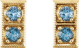 14K Gold Round Natural Aquamarine Two-Stone Earrings - Yellow Gold - view 2