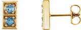 14K Gold Round Natural Aquamarine Two-Stone Earrings - Yellow Gold
