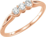 14K Gold Round Natural Diamond Three-Stone Ring – 2.8-4.4mm Stones - Rose Gold