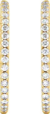 14K Gold Round Natural Diamond Inside-Outside Hoop Earrings – 2.4-2.8mm Stones - Yellow Gold - view 3