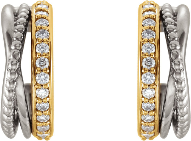 Platinum Round Natural Diamond Beaded Hoop Earrings - view 3