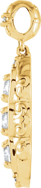 14K Gold Round Natural Diamond Three-Stone Pendant – 1/4 CTW - Yellow Gold - view 2
