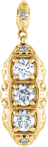 14K Gold Round Natural Diamond Three-Stone Pendant – 1/4 CTW - Yellow Gold