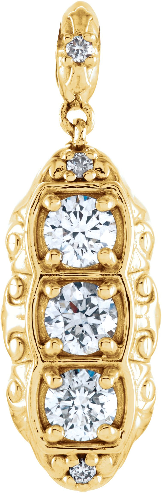 14K Gold Round Natural Diamond Three-Stone Pendant – 1/4 CTW - Yellow Gold