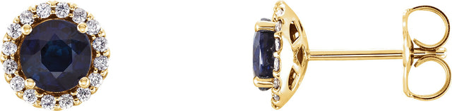 14K Gold Natural Blue Sapphire Round 4-Prong Halo-Style Earrings – 3-6mm Stones - Yellow Gold