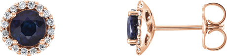 14K Gold Natural Blue Sapphire Round 4-Prong Halo-Style Earrings – 3-6mm Stones - Rose Gold