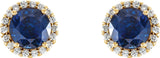 14K Gold Natural Blue Sapphire Round 4-Prong Halo-Style Earrings – 3-6mm Stones - Yellow Gold