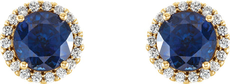 14K Gold Natural Blue Sapphire Round 4-Prong Halo-Style Earrings – 3-6mm Stones - Yellow Gold