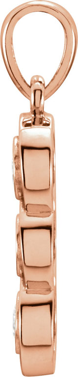 14K Gold Round Natural Diamond Three-Stone Rope Pendant - Rose Gold - view 2