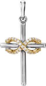 14K Gold Round Natural Diamond Infinity-Inspired Cross Pendant – 0.06 CTW - Two-Tone