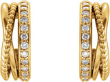 14K Gold Round Natural Diamond Beaded Hoop Earrings - Yellow Gold