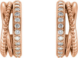14K Gold Round Natural Diamond Beaded Hoop Earrings - Rose Gold