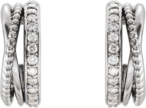 Platinum Round Natural Diamond Beaded Hoop Earrings