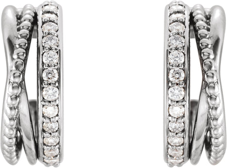 Platinum Round Natural Diamond Beaded Hoop Earrings