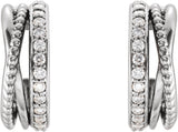 14K Gold Round Natural Diamond Beaded Hoop Earrings - White Gold