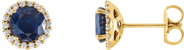 14K Gold Lab-Grown Blue Sapphire Round 4-Prong Halo-Style Earrings – 3-6mm Stones - Yellow Gold
