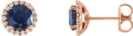 14K Gold Lab-Grown Blue Sapphire Round 4-Prong Halo-Style Earrings – 3-6mm Stones - Rose Gold