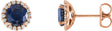 14K Gold Natural Blue Sapphire Round 4-Prong Halo-Style Earrings – 3-6mm Stones - Rose Gold