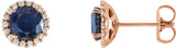 14K Gold Natural Blue Sapphire Round 4-Prong Halo-Style Earrings – 3-6mm Stones - Rose Gold