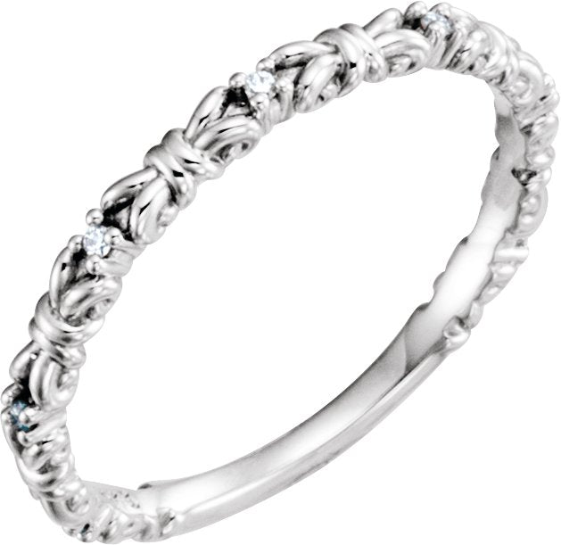 14K Gold Round Natural Diamond Stackable Ring II - White Gold