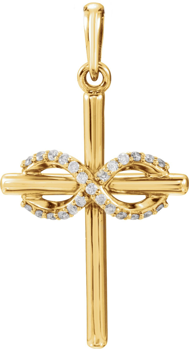 14K Gold Round Natural Diamond Infinity-Inspired Cross Pendant – 0.06 CTW - Yellow Gold
