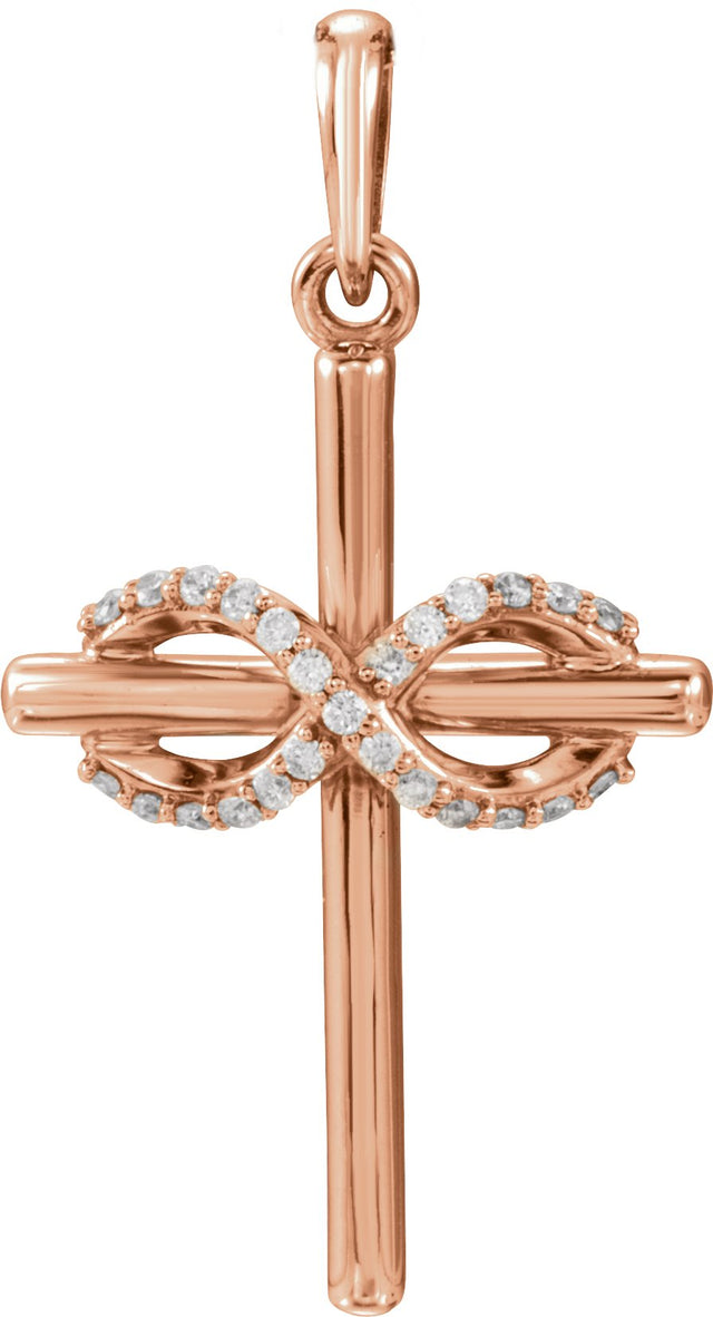 14K Gold Round Natural Diamond Infinity-Inspired Cross Pendant – 0.06 CTW - Rose Gold