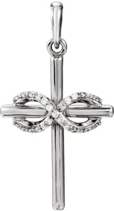 Platinum Round Natural Diamond Infinity-Inspired Cross Pendant