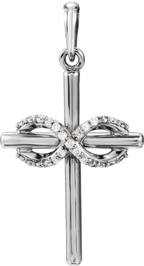 14K Gold Round Natural Diamond Infinity-Inspired Cross Pendant – 0.06 CTW - White Gold