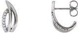 Platinum Round Natural Diamond Freeform J-Hoop Earrings