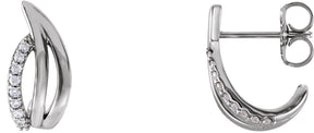 Platinum Round Natural Diamond Freeform J-Hoop Earrings