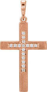 14K Gold Round Natural Diamond Cross Pendant – 0.07 CTW - Rose Gold