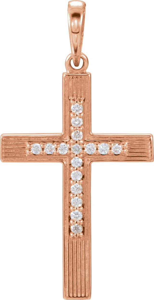 14K Gold Round Natural Diamond Cross Pendant – 0.07 CTW - Rose Gold