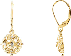 14K Gold Round Natural Diamond Filigree Earrings