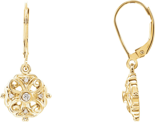 14K Gold Round Natural Diamond Filigree Earrings