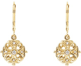 14K Gold Round Natural Diamond Filigree Earrings - view 2