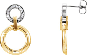 14K Gold Round Natural Diamond Accented Geometric Earrings