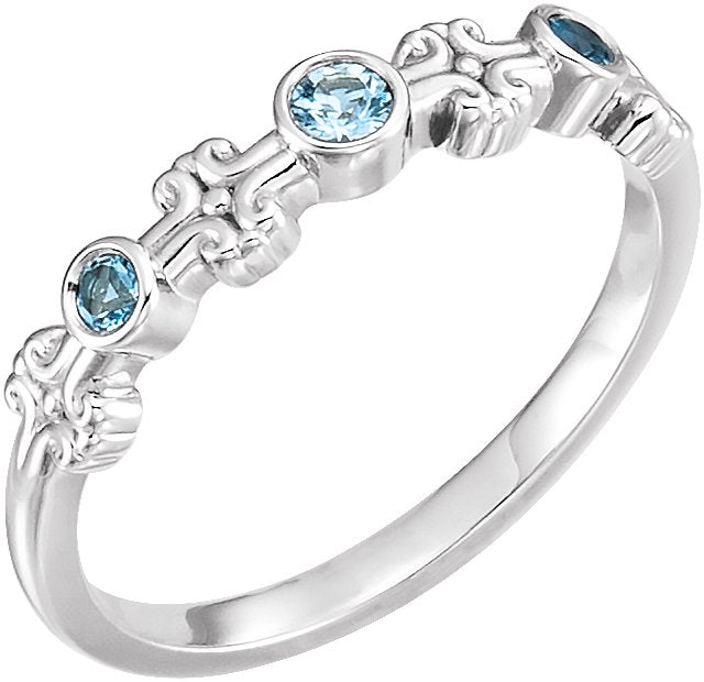 14K Gold Round Natural Aquamarine Bezel-Set Ring III - Rose Gold - view 4