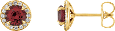 14K Gold Natural Mozambique Garnet Round 4-Prong Halo-Style Earrings – 3.5-5mm Stones - Yellow Gold