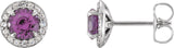 14K Gold Natural Amethyst Round 4-Prong Halo-Style Earrings – 3.5-5mm Stones - White Gold