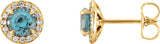 14K Gold Natural Aquamarine Round 4-Prong Halo-Style Earrings – 3.5-5mm Stones - Yellow Gold