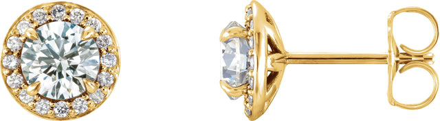 14K Gold Natural Diamond Round 4-Prong Halo-Style Earrings – 3.5-5mm Stones - Yellow Gold