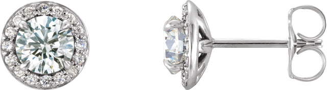 14K Gold Natural Diamond Round 4-Prong Halo-Style Earrings – 3.5-5mm Stones - White Gold