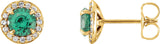 14K Gold Lab-Grown Emerald Round 4-Prong Halo-Style Earrings – 3.5-5mm Stones - Yellow Gold