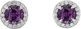 14K Gold Lab-Grown Alexandrite Round 4-Prong Halo-Style Earrings – 3.5-5mm Stones - White Gold - view 2
