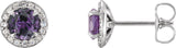 14K Gold Lab-Grown Alexandrite Round 4-Prong Halo-Style Earrings – 3.5-5mm Stones - White Gold